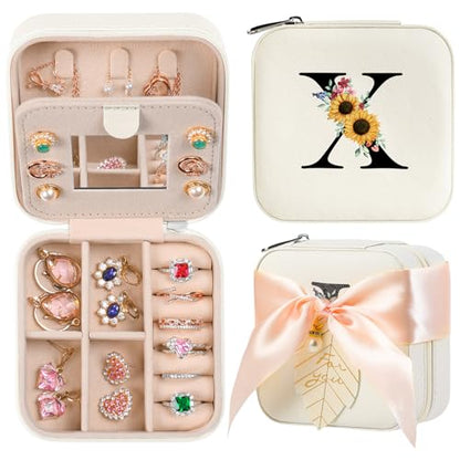 AYGXU Travel Jewelry Box for Women and Girls - Small Case With Initial A-Z - Teacher Gifts - color: white, size: X