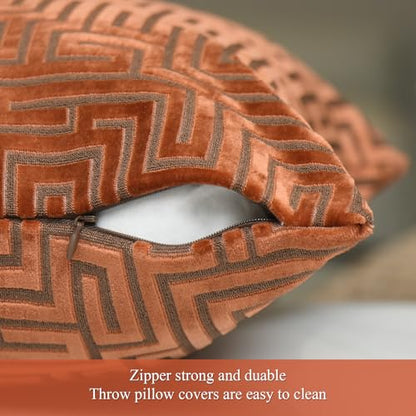 HPUK Geometric Cut Velvet Throw Pillow Covers 18x18 Inch, Set of 2 - color: Cut - Orange