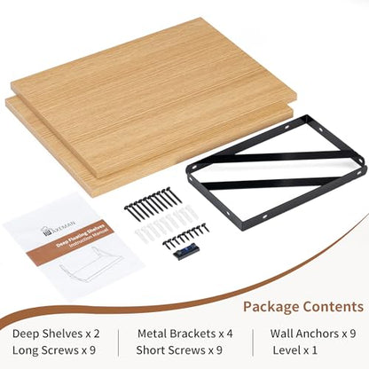 Axeman Deep Floating Shelves, 12 Inch Deep Rustic Oak Floating Wall Shelves Set of 2, 16W x 12D Large Floating Shelves Living Room Cleanning Room Laundry Room Garage - Oak with Black Brackets - color: Oak, size: 16W x 12D