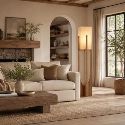 Farmhouse Style Floor Lamp,57 Inch,for Living Room - color: Large Natural Wood