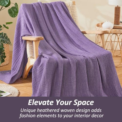 EMME Muslin Cotton Blanket Adults Heather Purple Throw XL 50"x70" - color: 14 - Purple, size: Large Throw (50" X 70")