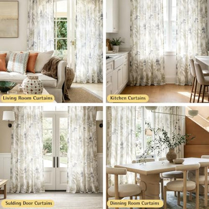 Taupe Floral Print Boho Abstract Leaf Sheer Curtains 55x84" Bedroom 2pcs - color: Back Tab- Semi Sheer- Taupe, size: 55"W x 84"L (Pack of 2)