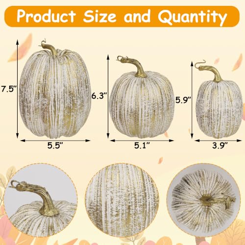 winemana Gold Pumpkins Fall Decor Large Artificial Foam Pumpkin, 3 Pack - color: Gold-2