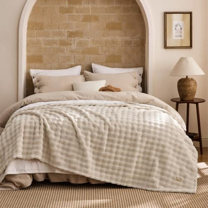 Bedsure Cloud Bubble Fleece Queen Blanket for Bed, Beige, 90"×90" - color: 04 Beige, size: Queen (90" X 90")