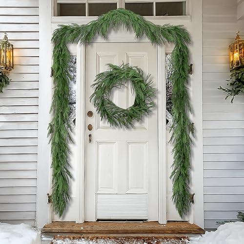 4 Pcs Christmas Norfolk Pine Garland, 6 Ft Dense Norfolk Pine Garland, Artificial Pines Greenery Garlands for Christmas Holiday Mantle Fireplace Table Home Decor - size: 4 Pcs