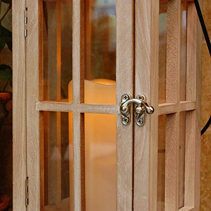 LumaBase Wooden Lantern with Battery Operated Candle - White Washed with Black Roof