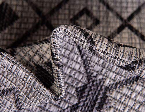 Unique Loom Outdoor Trellis Collection Area Rug - Tribal Trellis (2' x 6' 1" Runner, Gray/ Black) - color: Gray/Black, size: 2' x 6'1" (Runner)