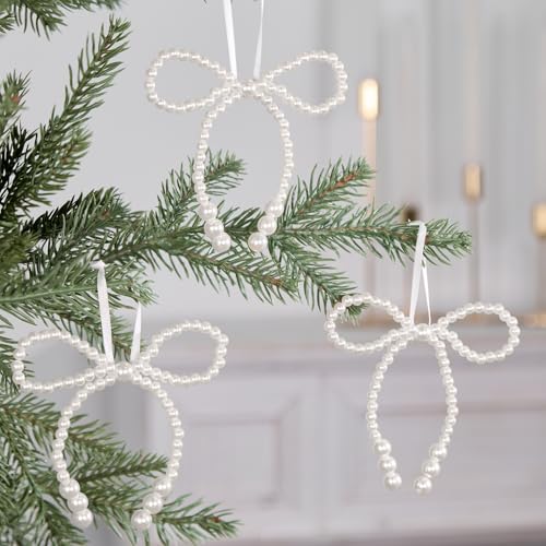 22 Pcs 4.33" 2026 Christmas Bows for Tree Decor, White Pearl Bow Ornaments for Xmas Decoration, Wreath, Garland, Gift Wrapping - color: White