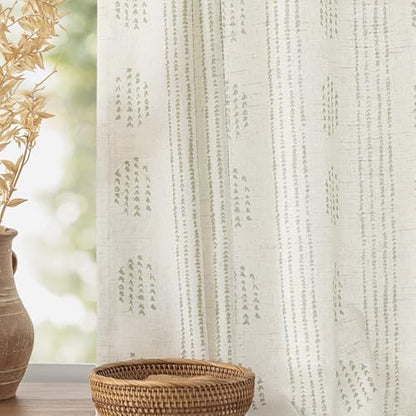 Green Linen Boho Curtains 84 Inch Farmhouse Grommet Top 2 Panels - color: Boho | Green, size: 52"W x 84"L (Pack of 2)