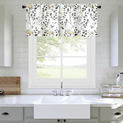 Leeva Farmhouse Bird Floral Rod Pocket Kitchen Valance, 52 x 18, 1 Panel - color: A5, size: 52"W x 18"L (Pack of 1)