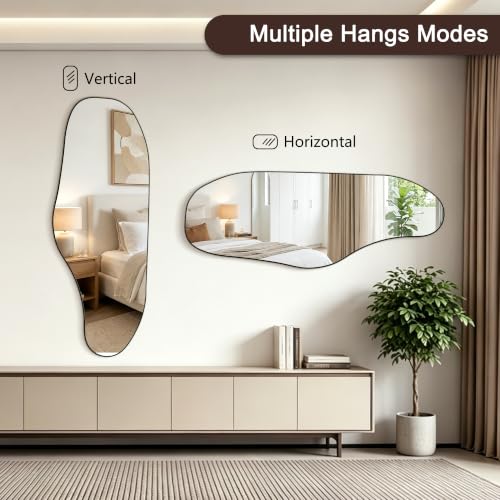 65.7"x24" Irregular Full Length Mirror, Abstract Wall Mirror - color: Black Frameless