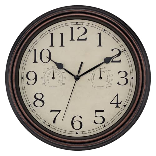 Foxtop 14" Outdoor Wall Clock with Thermometer and Hygrometer Combo, Bronze - color: Bronze Outdoor, size: 14 Inch