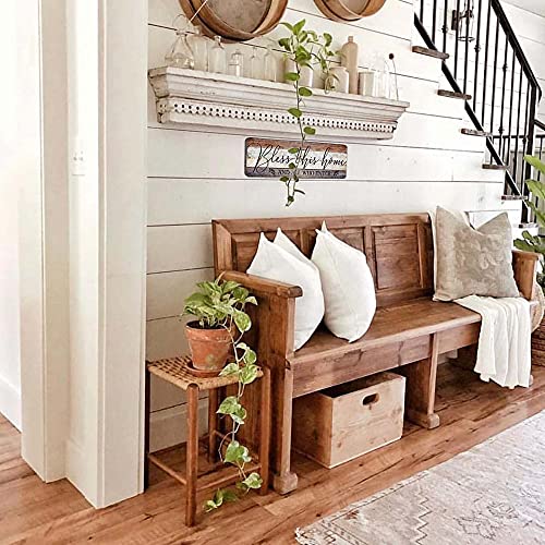 Farmhouse Family Wall Decor Rustic Wood Hanging Wall Art - Bless This Home And All Who Enter - Family Signs for Home Decor Inspirational Quotes for Hallway, Kitchen, Living Room 16"x5"