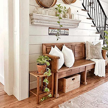 Farmhouse Family Wall Decor Rustic Wood Hanging Wall Art - Bless This Home And All Who Enter - Family Signs for Home Decor Inspirational Quotes for Hallway, Kitchen, Living Room 16"x5"