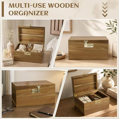 X-Large Acacia Wooden Keepsake Box with Hinged Lid & Locking Key