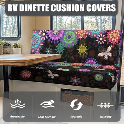 Boho Mandala Butterfly RV Dinette Cushion Covers 2 Pieces,Washable Camper Cushion Slipcovers Replacement Sofa Cushions Slipcovers for Travel Trailer Couch - color: Boho Mandala Butterfly