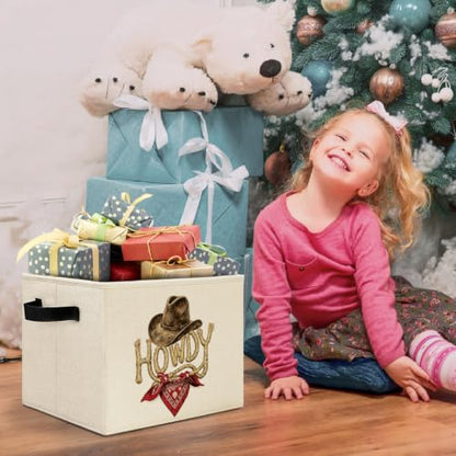 Howdy Cowboy Western Storage Bins Box with Handles, Retro Country Cowboy Southwestern Collapsible Basket Hamper Clothes Toys Organizer for Bedroom Bathroom Home - color: Howdy Cowboy