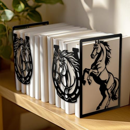 Peacoblue 5.5"x4.3"x8.3" Metal Bookends, Heavy Duty Book Ends for Shelves - style: Horse and Horseshoe