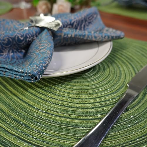 WAZAIGUR Oval Placemats Set of 4, Woven Braided, 18 x 12 Inch, Hunter Green - color: Hunter Green, size: set of 4