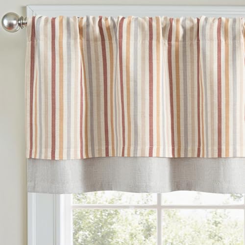 jinchan Stripe Linen Kitchen Valance Curtain, 50x18, 1 Panel, Multi Red - color: Boxter Striped | Multi Red on Linen, size: 50"W x 18"L (Pack of 1)