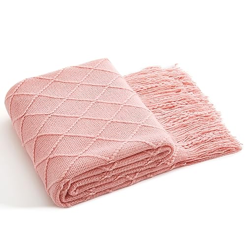Acrylic Knitted Throw Blanket, Baby Pink, 50 x 60 Inches - color: Baby Pink