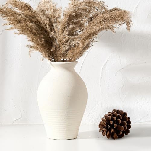 Ceramic Rustic Farmhouse Vase, 9.2 inch Whitewashed Terracotta Vase - color: Off-white