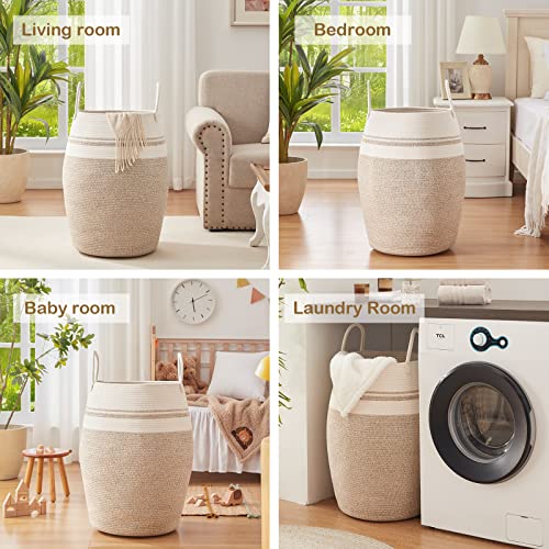 OIAHOMY 105L Laundry Hamper Woven Cotton Rope Large Clothes Hamper Brown - color: Yellow variegated