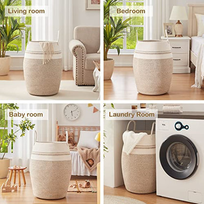 OIAHOMY 105L Laundry Hamper Woven Cotton Rope Large Clothes Hamper Brown - color: Yellow variegated