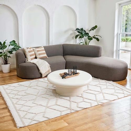 Hauteloom Hive Farmhouse Living Room Bedroom Modern Moroccan Trellis Runner Rug - Soft Shaggy High Low Carpet - High Pile - Bohemian, Boho - Gray, Brown, Beige, Cream - 2'7" x 7'3" - color: Cream, Beige, Light Gray / Malilinao, size: 2'8" x 7'3" (Runner)