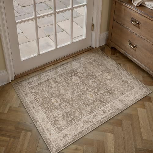 HUGEAR 2x3 Taupe Retro Distressed Washable Area Rug for Entryway - color: A| Taupe, size: 2' x 3' (Rectangular)