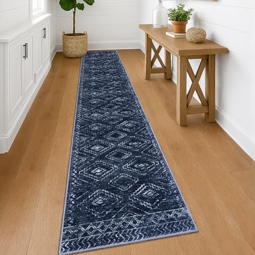 KILOCOCO Washable Runner Rug 2x12 Non Slip Runners for Hallway, Dark Blue - color: Dark Blue, size: 2' x 12' (Runner)