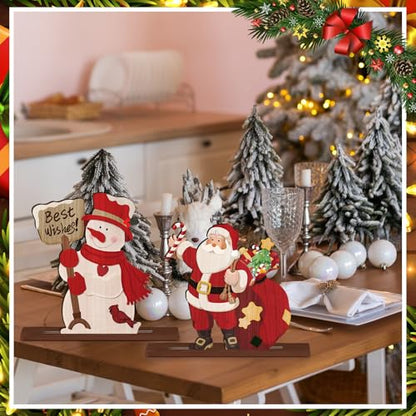 CroBlissful 6 Pcs Christmas Table Decor, Rustic Wooden Xmas Tabletop Signs - style: Christmas