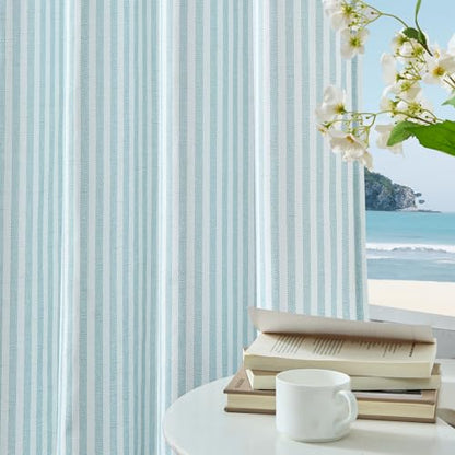 Vangao Linen Striped Curtains for Living Room Bedroom Farmhouse - color: Boxter Striped| Aqua on Off White, size: 50"W x 63"L (Pack of 2)