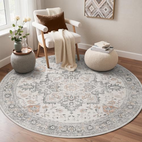 GENIMO 5 Ft Washable Round Area Rugs for Living Room, Light Taupe Brown - color: Light Taupe Brown, size: 5' (Round)