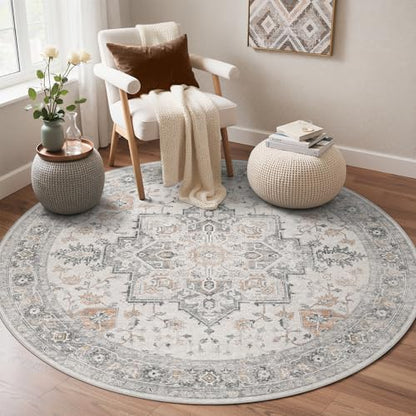 GENIMO 5 Ft Washable Round Area Rugs for Living Room, Light Taupe Brown - color: Light Taupe Brown, size: 5' (Round)