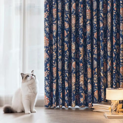 FMFUNCTEX Blue Boho Blackout Floral Curtains, 52X84 Inches, 2 Panels - color: Blue, size: 52"W x 84"L (Pack of 2)