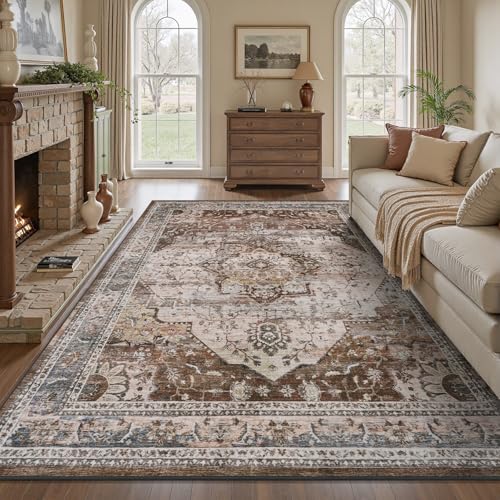 8x10 Area Rugs for Living Room Rug Brown Bedroom Rug Carpet Washable Neutral Vintage Dining Room Rugs for Under Table Soft Comfortable Non Slip - color: Brown Multi, size: 8' x 10' (Rectangular)