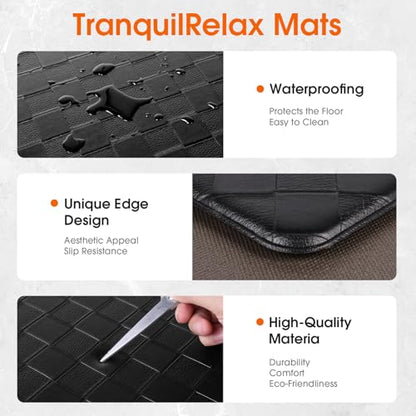 TranquilRelax 2-Piece Kitchen Mats, Cushioned Non-Slip Floor Mats, Black - color: Black, size: 2-Piece | 30"+59" | Standard