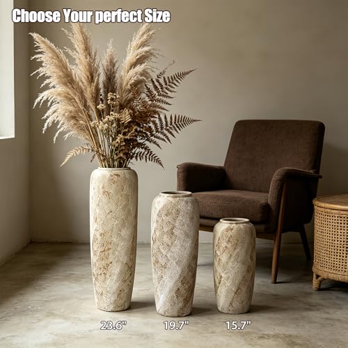Rustic Ceramic Floor Vase, 24 Inch, Large Farmhouse Decor