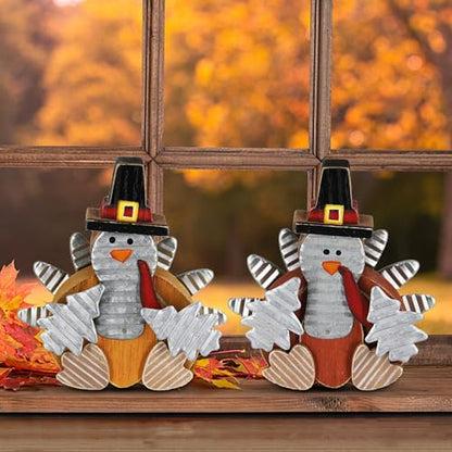 Zcaukya 2 Pack Thanksgiving Wooden Turkeys Decorations Indoor - size: style 2