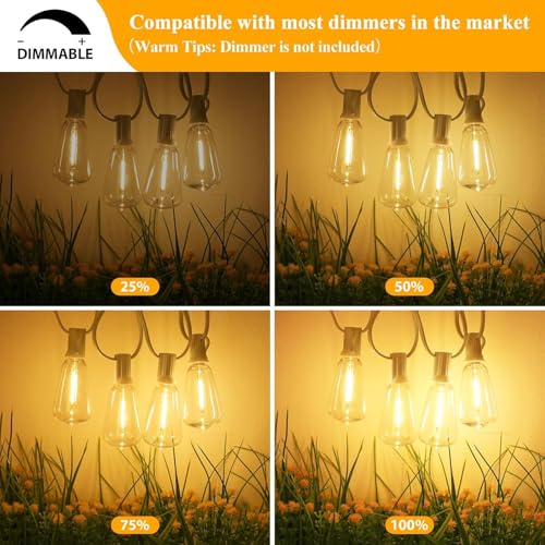 Brightever 25FT Outdoor String Lights 13 Bulbs, Waterproof Patio Lights - color: White Wire Warm White, size: 25FT