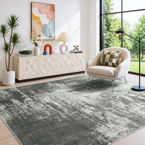 Merelax 4x6 Grey Washable Area Rug Non-Slip Faux Wool Abstract Carpet - color: Stone Grey, size: 4' x 6'(48''x72'')