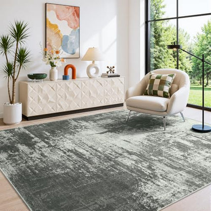 Merelax 4x6 Grey Washable Area Rug Non-Slip Faux Wool Abstract Carpet - color: Stone Grey, size: 4' x 6'(48''x72'')