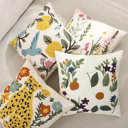 Embroidered Throw Pillow Covers 18x18 Pack of 2 Bird Lemon - color: Birds&lemons