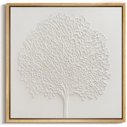 MUDECOR Framed Canvas Print Wall Art White Tree Sculptural Illustrations Modern Art Group Colorful for Living Room, Bedroom, Office - 16"x16" NATURAL - color: B09-2605-M34, size: 16"L x 16"W