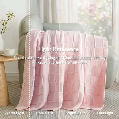 Whale Flotilla Checkered Knit Throw Blanket for Couch, Pink - color: Pink, size: 60x80 Inch