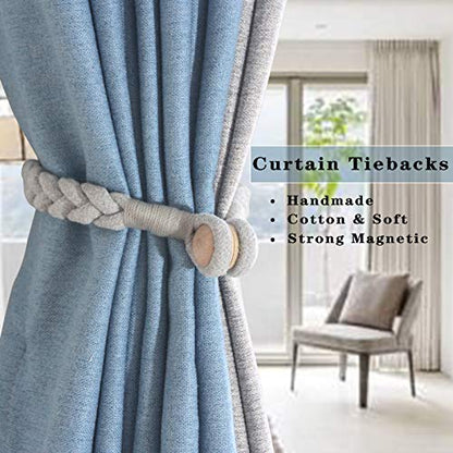 Magnetic Soft Curtain Tiebacks Rope Cotton Window Curtain Holdbacks Porlau - color: Grey, size: 2 Pack