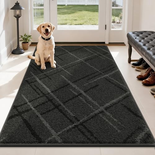 COSY HOMEER Door Mat Low Profile Non-Slip Doormat for Entryway,Dark Gray - color: Dark Gray, size: 5' x 3' (Rectangular)