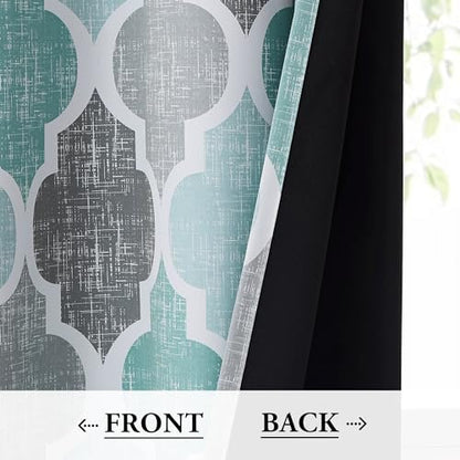 Beauoop Moroccan 100% Blackout Curtains Bedroom Aqua Grey 50x63 2 Panels - color: Rod Pocket | Aqua and Grey, size: 50"W x 63"L (Pack of 2)