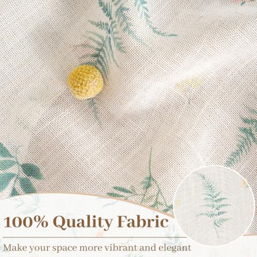 Green Leaf Floral Linen Curtains Semi Sheer Vintage Window Treatments for Living Room Bedroom Back Tab Rod Pocket 52" W x 96" L, 2 Panels - size: 52"W x 96"L (Pack of 2)